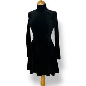 NWT Susana Monaco Black Velvet Mock Turtleneck Long Sleeve Fit Flare Dress Sz XS